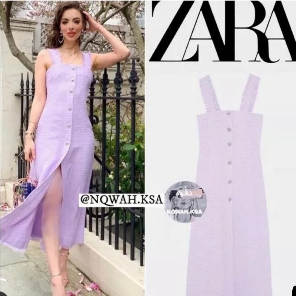 Tweed Zara Lavender Button-Front Midi Dress